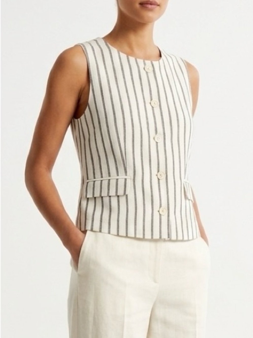 Crew Striped Linen Crewneck Vest Waistcoat Size 8 Quiet Luxury Minimalist